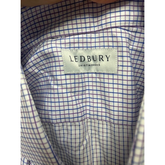 Ledbury Mens Dress Shirt Gingham Check Pattern Blue White Long Sleeve Button - Picture 2 of 11